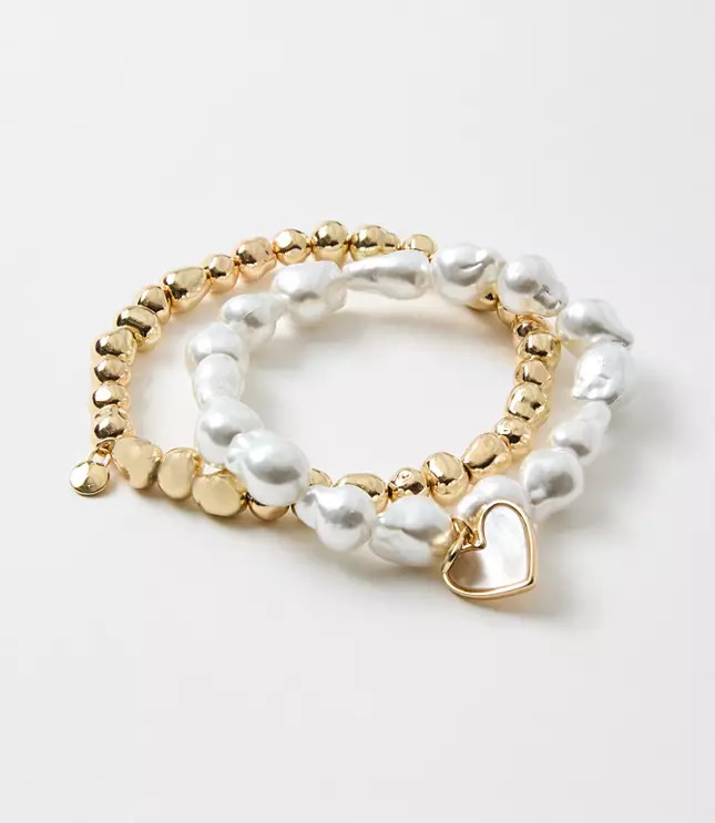Pearlized Heart Stretch Bracelet Set | LOFT
