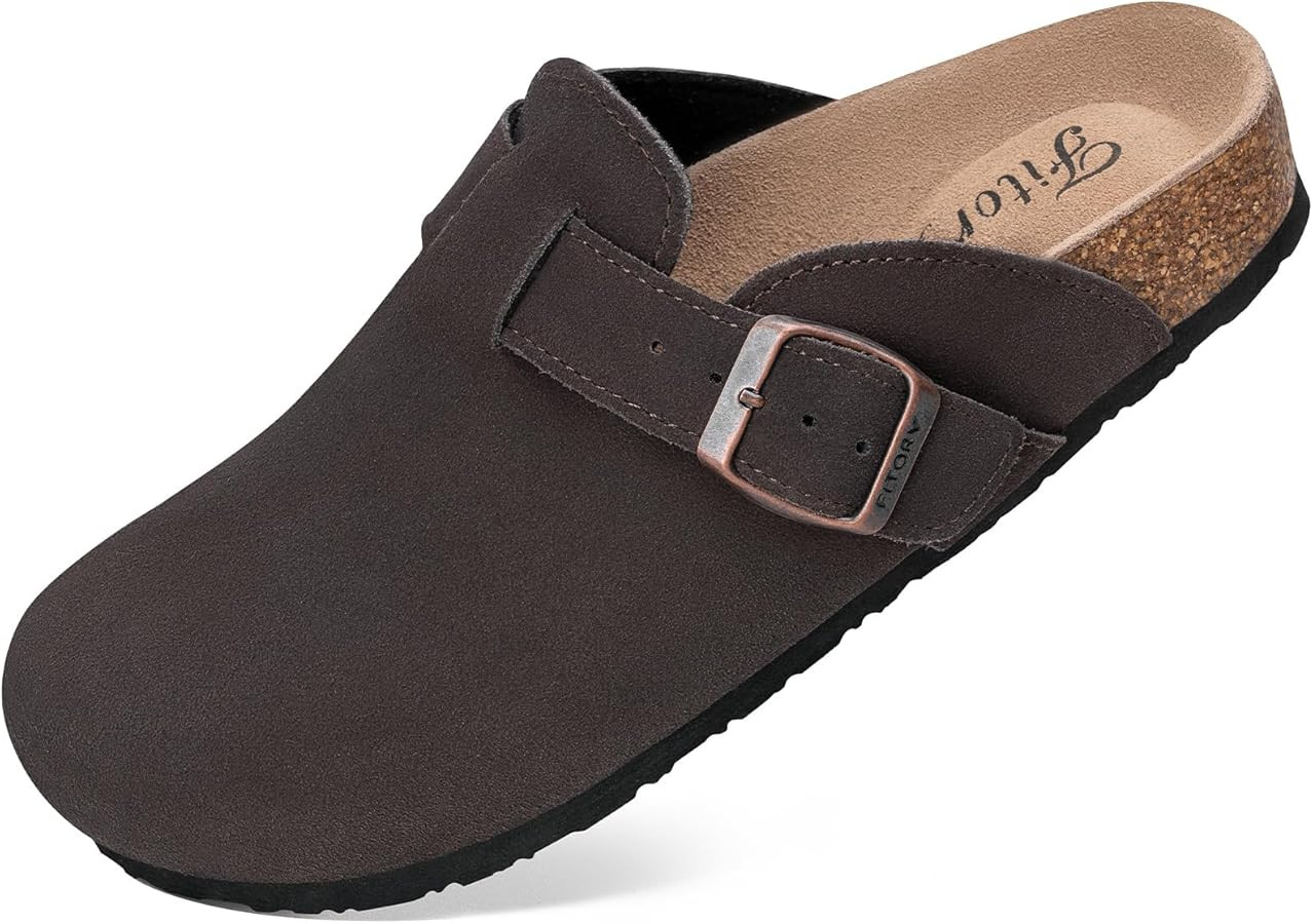 FITORY Womens Clogs Slip-on Potato Shoes Leather Mules with Suede Cork Footbed Size 6-11 | Amazon (US)