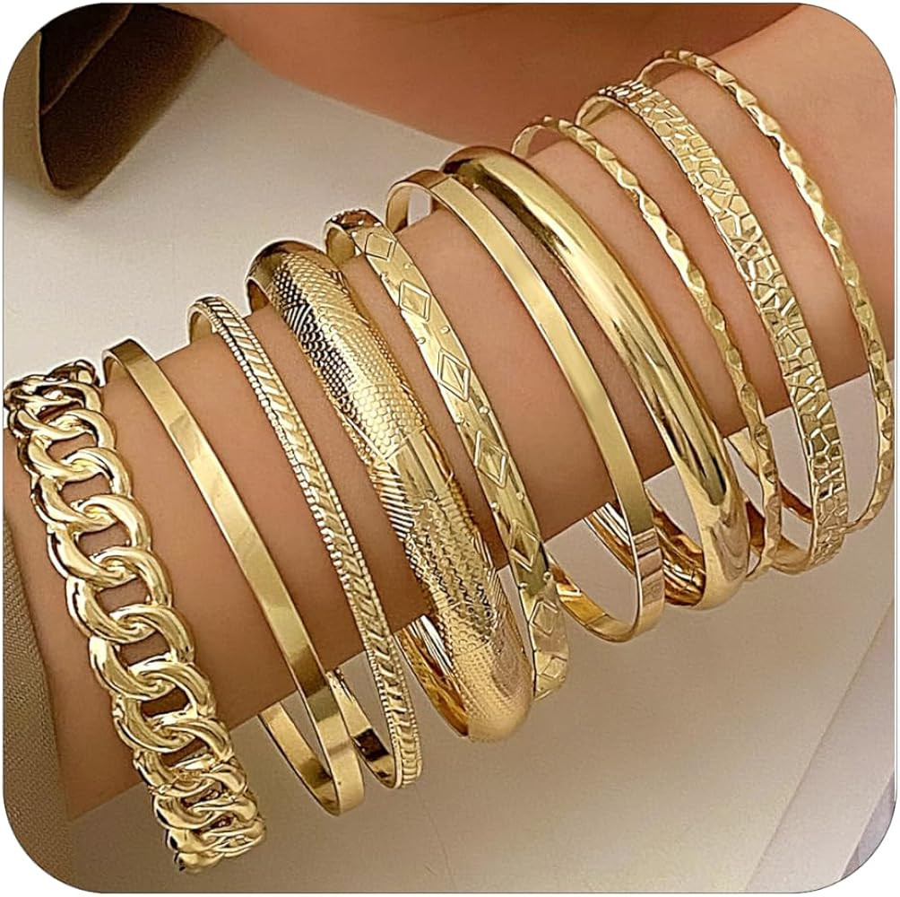 Gold Bangle Bracelets Set for Women Boho Textured Bracelets,Layered Stackable Bracelets for Women... | Amazon (CA)