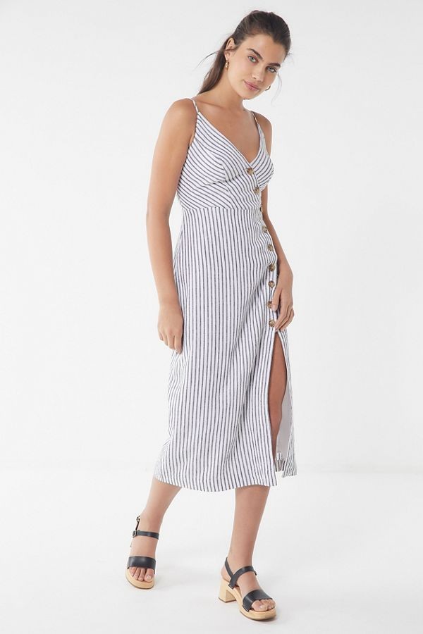 UO Amber Button-Down Linen Midi Dress | Urban Outfitters (US and RoW)