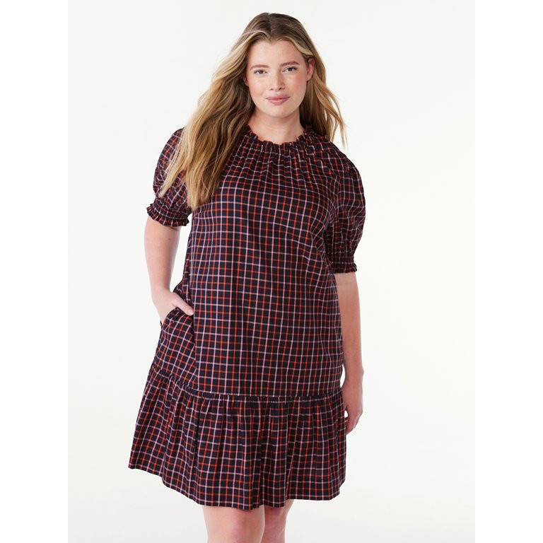 Free Assembly Women's Ruffle Neck Mini Dress with Short Sleeves, Sizes XS-XXL | Walmart (US)