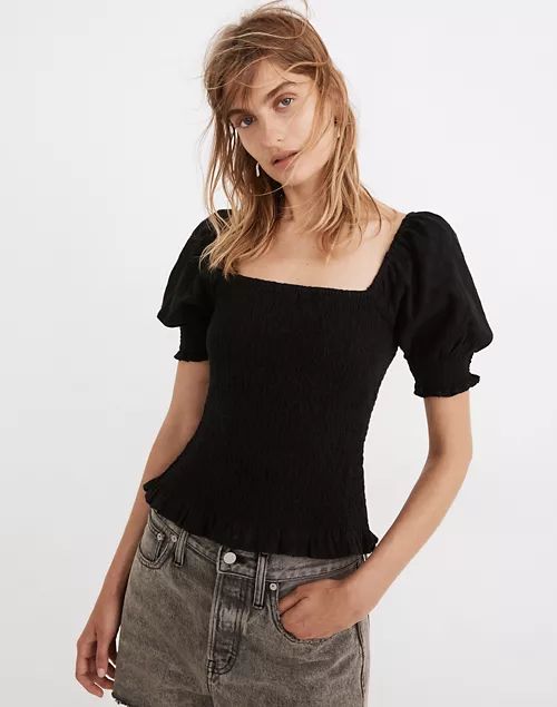 Lucie Puff-Sleeve Smocked Bodice Top | Madewell