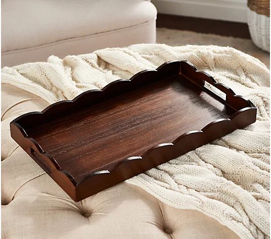 21" Scalloped Wood Serving Tray by Bright Bazaar | QVC