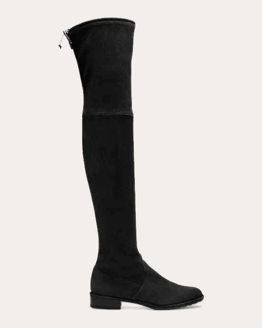 Stuart Weitzman Women's Lowland Stretch-Suede Over-the-Knee Boot in Black Suede/Leather/Rubber | Olivela