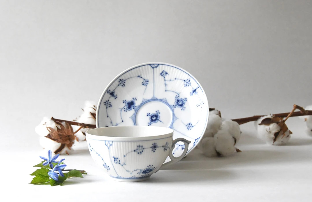 Royal Copenhagen Blue Fluted Teacup With Saucer. Antique Danish Porcelain. Blue White Musselmalet... | Etsy (US)