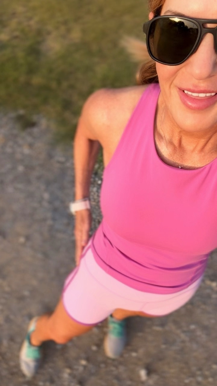 Wearing a medium tank and medium shorts on clearance for $13

#LTKOver40 #LTKActive