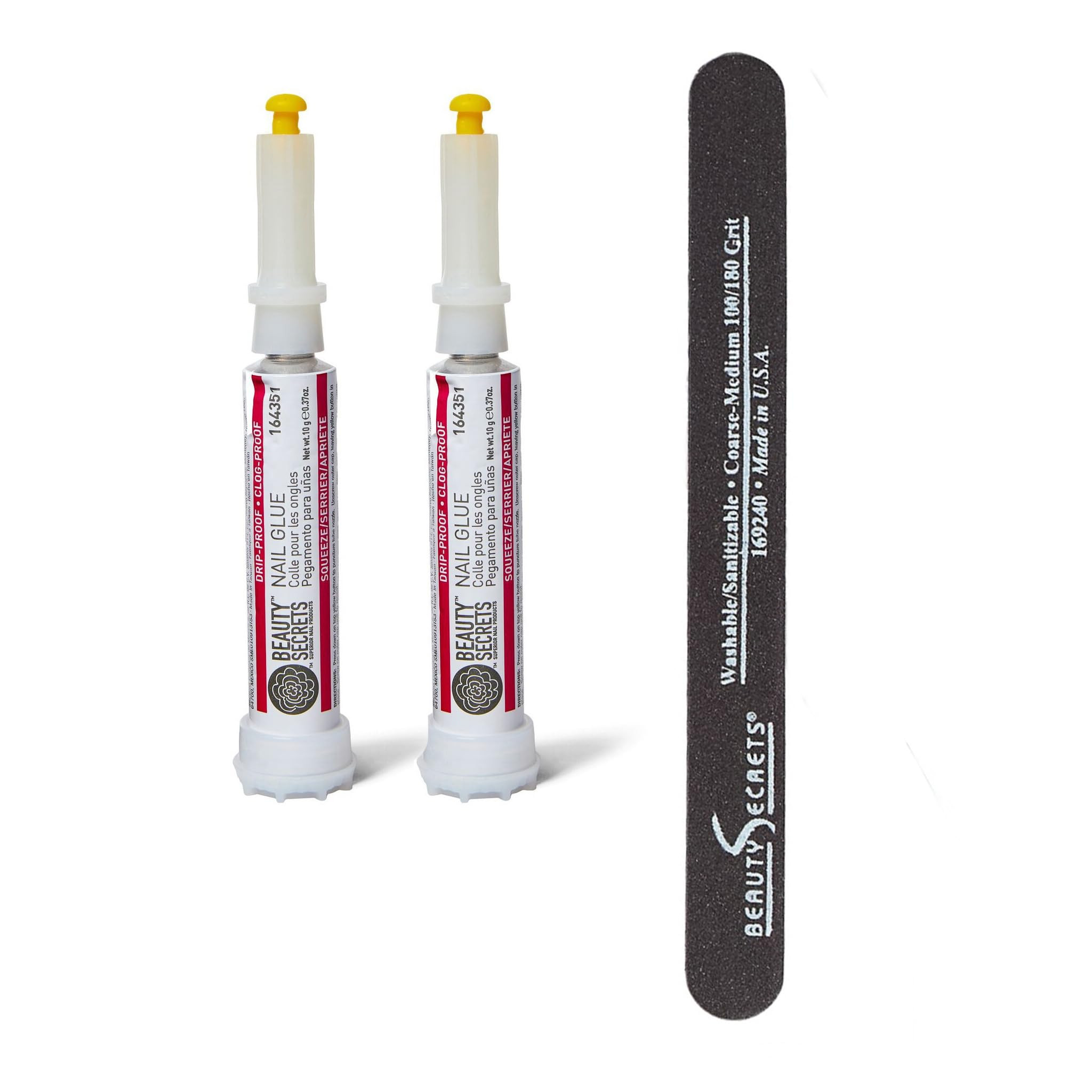 Beauty Secrets Drip & Clog Proof Nail Glue (2 Pack) Bundled with Nail File Black Cushion Medium C... | Amazon (US)