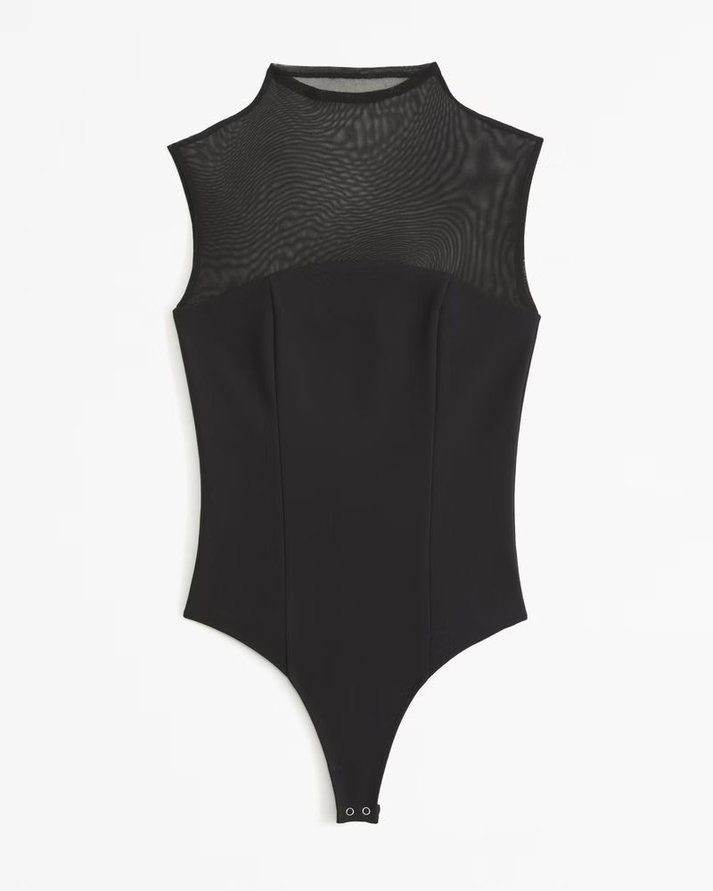 Mesh Crepe Mockneck Bodysuit | Abercrombie & Fitch (US)