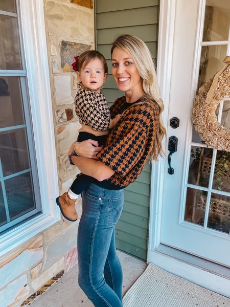 Mommy and me coordinating. Mama and mini. Toddler houndstooth sweater. Toddler bow boots. Friendsgiving outfit inspo

#LTKSeasonal #LTKkids #LTKfamily