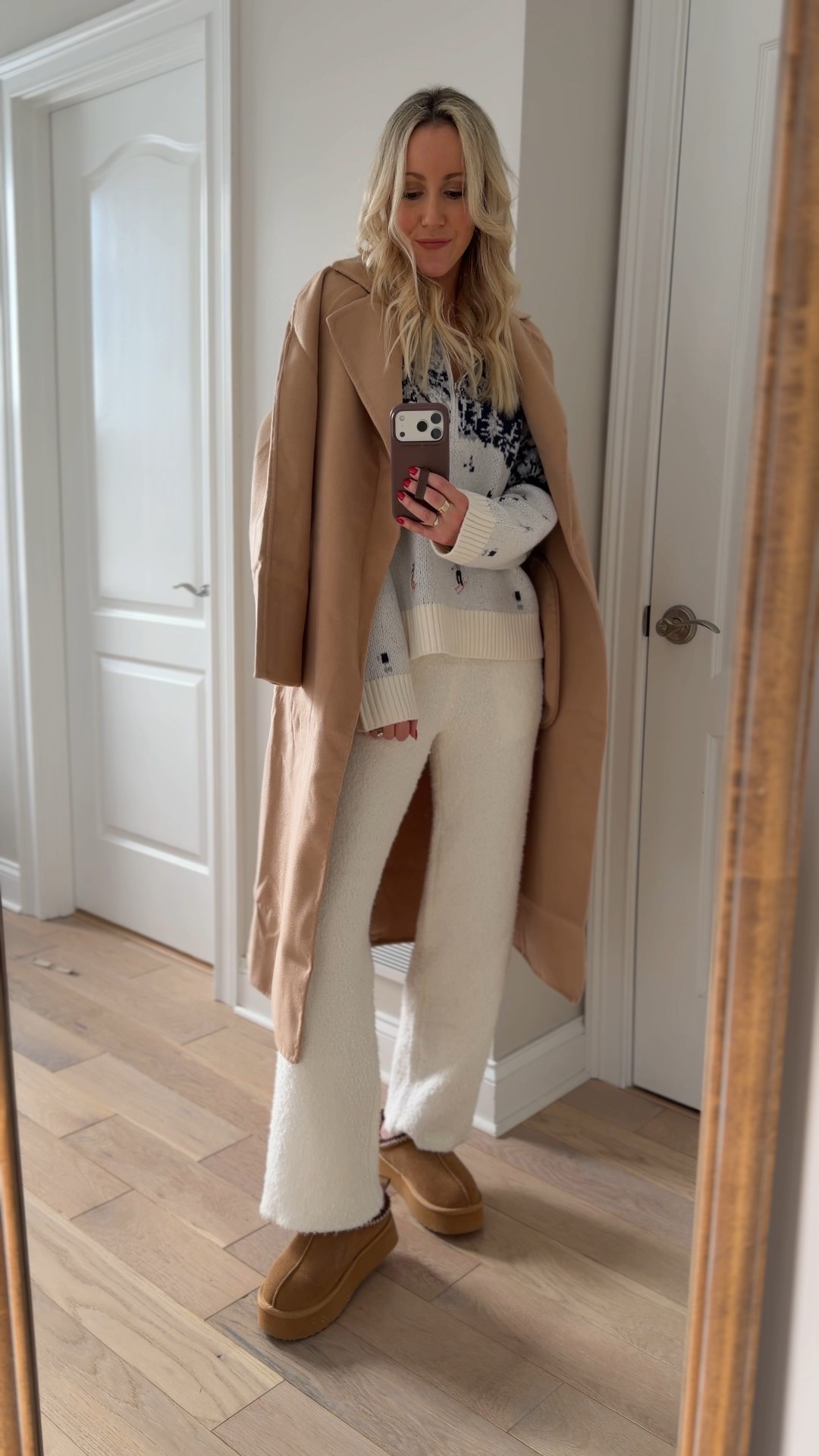 Holiday to winter new arrivals from Target!🎄❄️ Target new arrivals that are cozy, cozy, cozy! 🤩 Love this holiday sweater that you can take them into winter, too! SOO soft and stretchy! Obsessed with the comfy level of all! And can we talk about the cozy lounge pants? So stretchy (but they hold their shape) and soft, without being itchy! Have pockets! Add a camel coat and you’re good to go! Loving this affordable statement coat! Also, everything has been recently restocked Perfect for Christmas morning, holiday travel, and also to wear all Christmas vacation! Even perfect to wear after the holidays! I’m 5’7” wearing medium in the sweater and xs small in the lounge pants. 

#LTKHoliday #LTKFindsUnder50 #LTKTravel