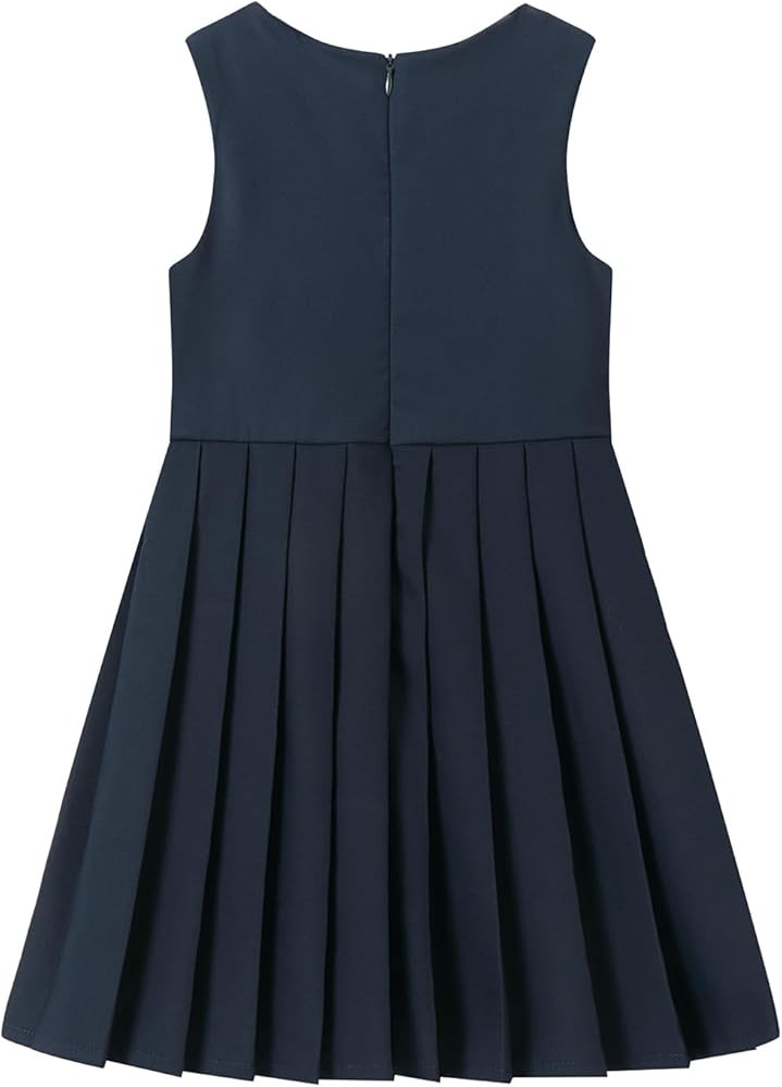 Girls School Uniform Jumper Dress Solid Soft Sleeveless Crew Neck A-Line Pleated Dress 5T-16Y | Amazon (US)