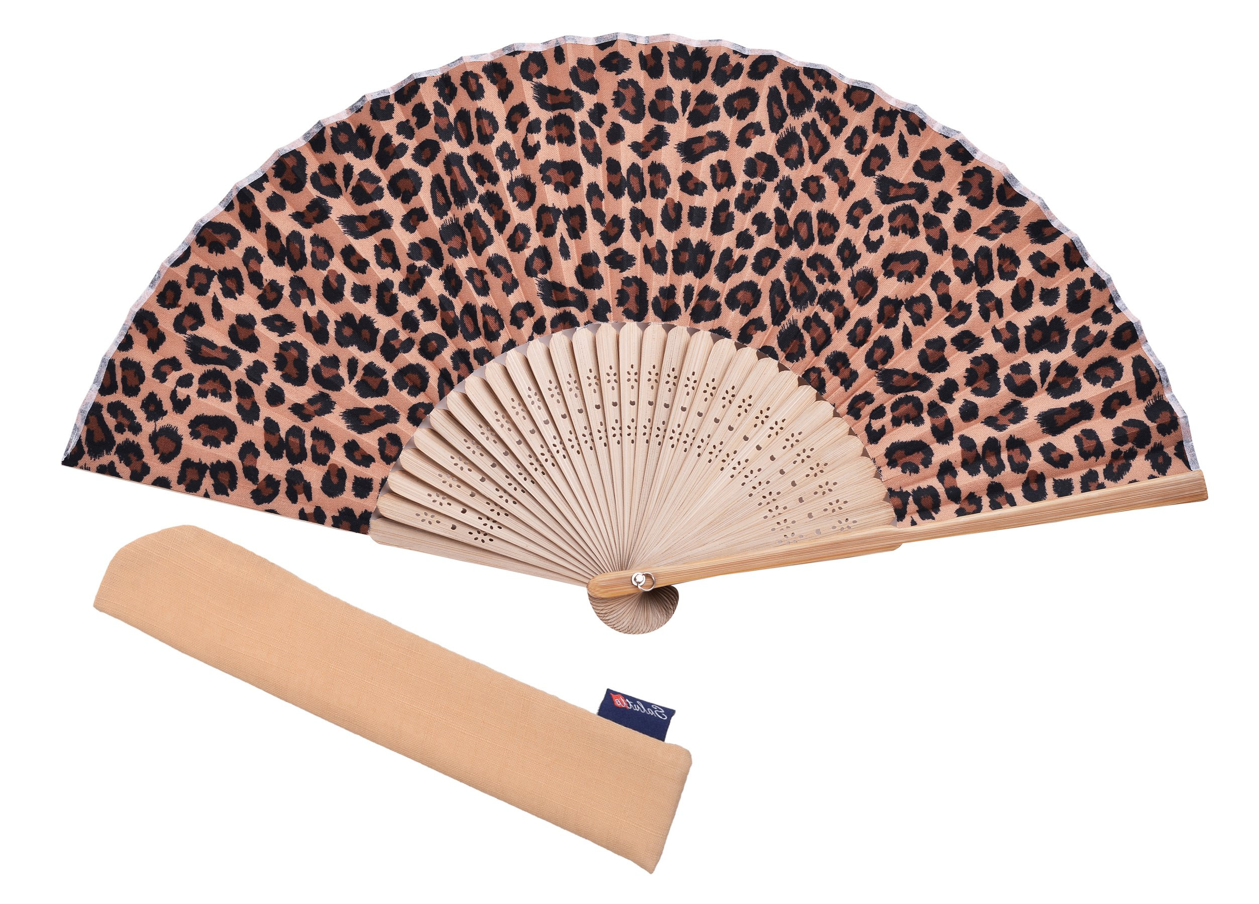 Hand Fan Bamboo Leopard Printed Folding Fan Cotton For Party Wedding Gift with Fan Cover | Amazon (US)