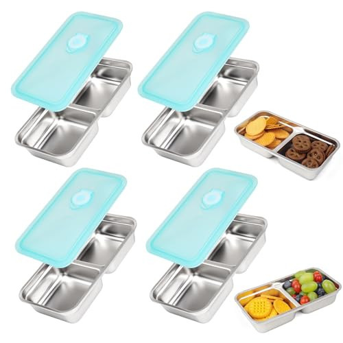 Stainless Steel Snack Containers, 4 Pack Grab and Go Snack Containers Reusable, Double Compartment Food Storage Containers with Lids, Lunch Box Containers for Travel, Outdoor Camping and Daily Use | Amazon (US)