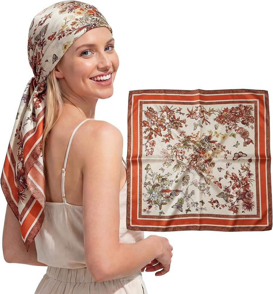 RIIQIICHY 35 Inches Head Scarf for Women Square Hair Wrapping Silky Feel Printed Scarves Top Bag ... | Amazon (US)