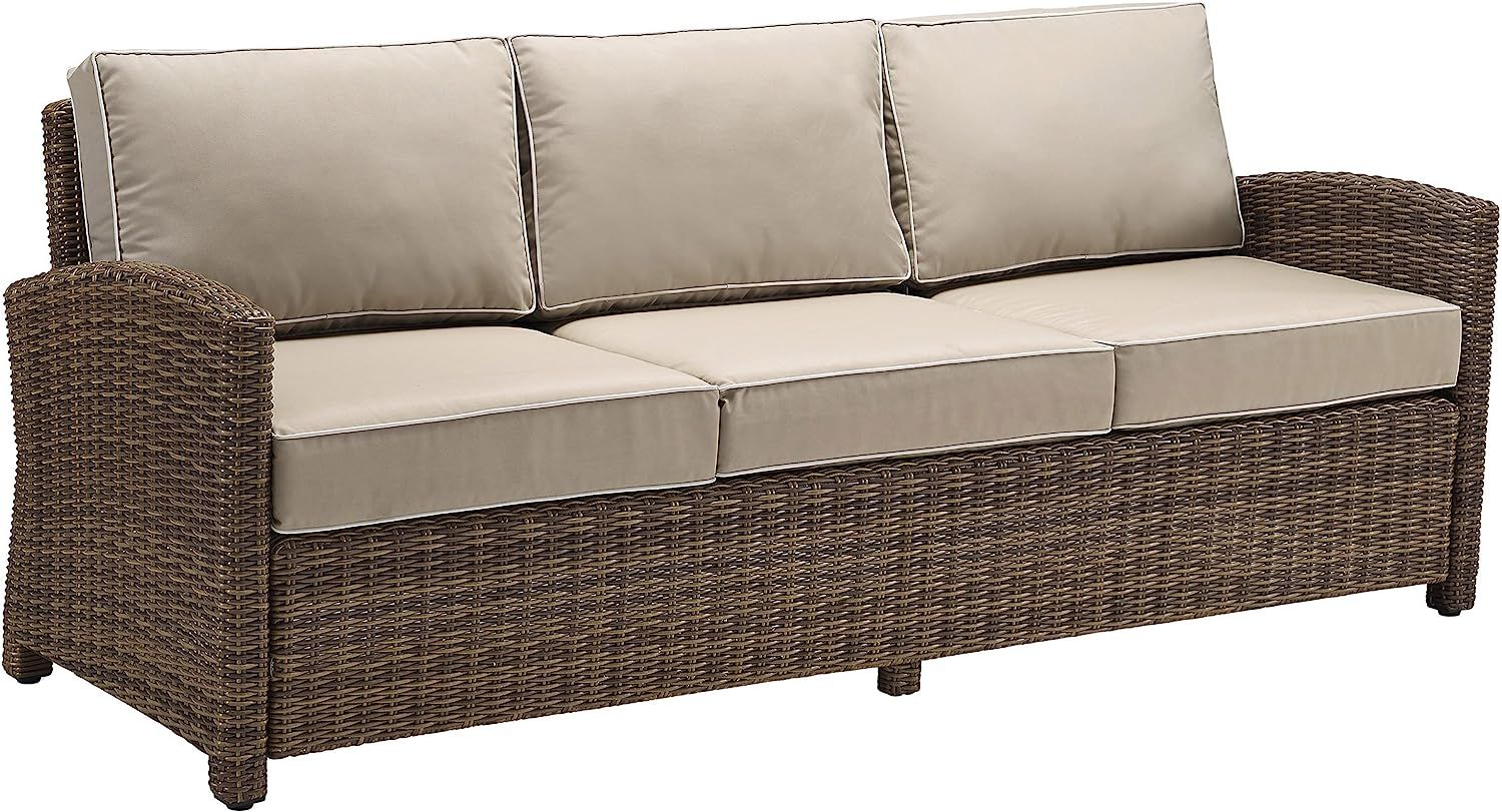 Crosley Furniture Bradenton Outdoor Wicker Patio Sofa with Cushions - Sand | Amazon (US)