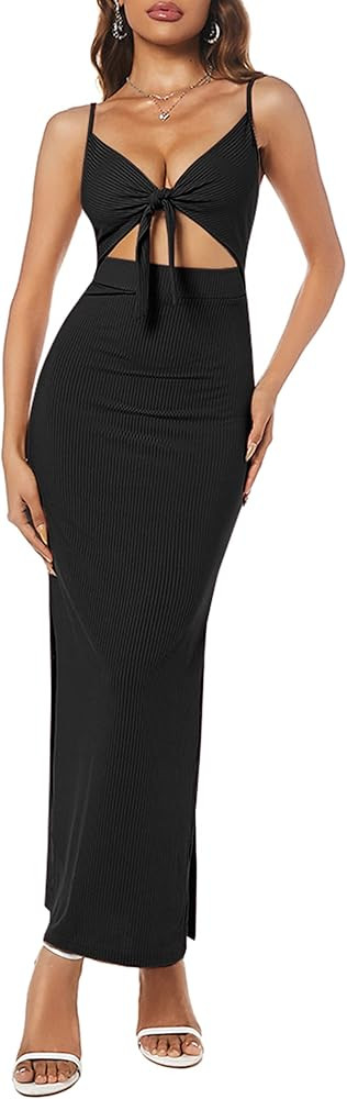 ZAFUL Casual Maxi Dress for Women Split Sexy Cocktail Dress Cut Out Bodycon Dress Spaghetti Strap... | Amazon (US)