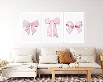 Pink Bow Print, Set of 3, Preppy Wall Art, Teen Room Decor, Preppy Poster, College Apartment Deco... | Amazon (US)