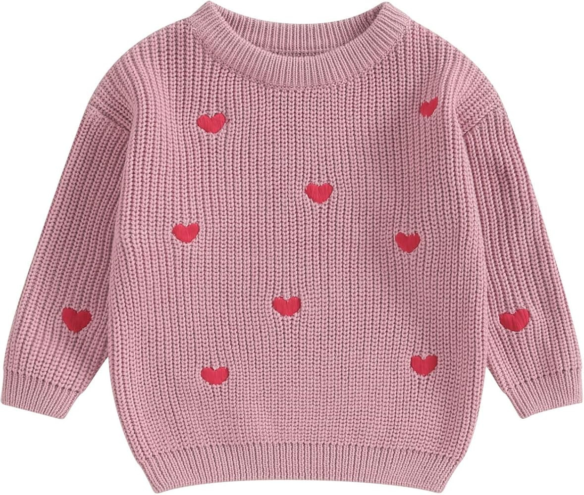 YINGISFITM Toddler Baby Girl Boy Valentines Day Outfit Heart Chunky Knit Sweater Long Sleeve Crew... | Amazon (US)