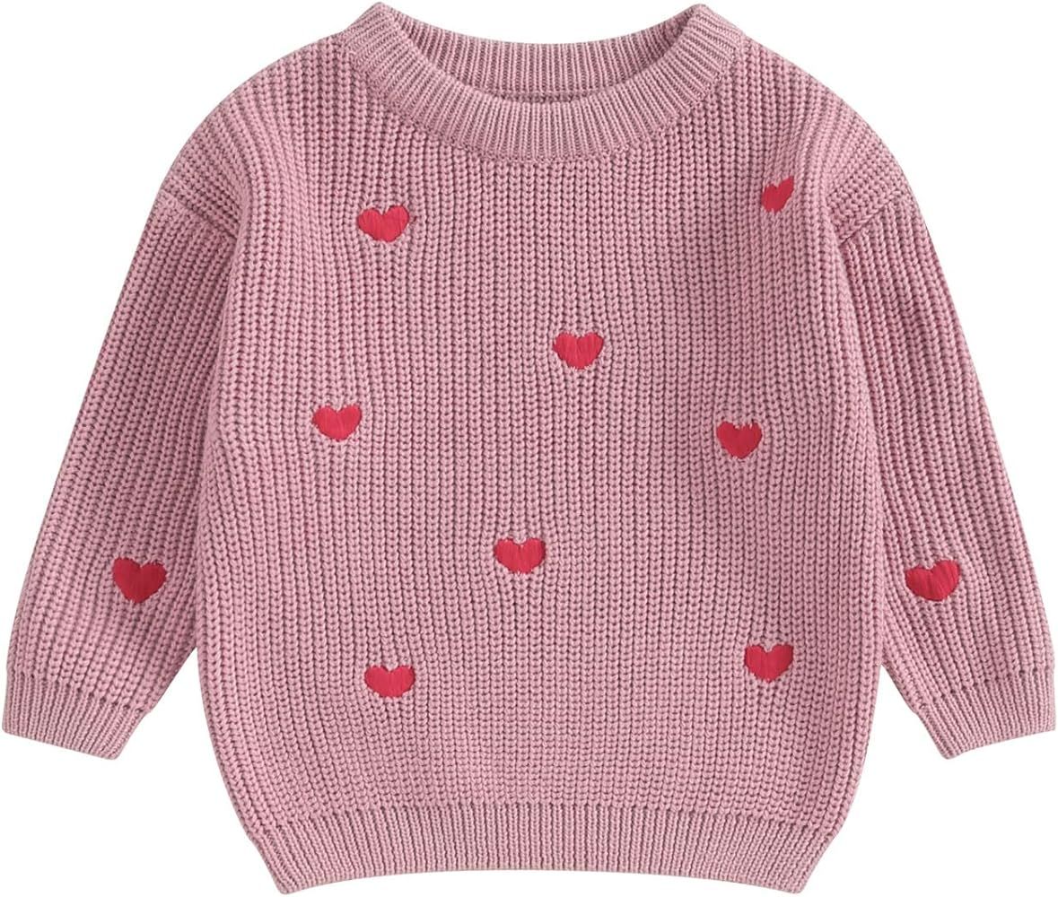 Bonangber Toddler Baby Girl Valentines Day Outfit Love Heart Sweet Long Sleeve Crewneck Sweater C... | Amazon (US)