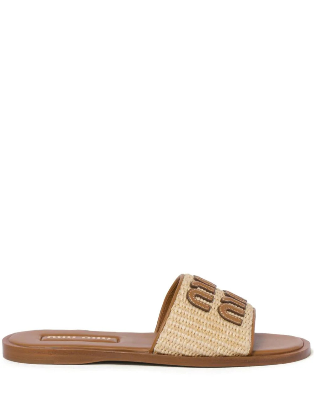 Miu Miu logo-patch raffia slides - Neutrals | Farfetch Global