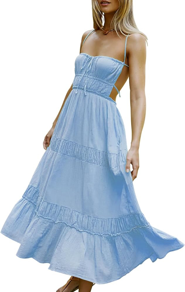 VIUTIL Flowy Maxi Dress for Women Summer Cotton Backless Beach Long Dress with Pockets 2026 | Amazon (US)