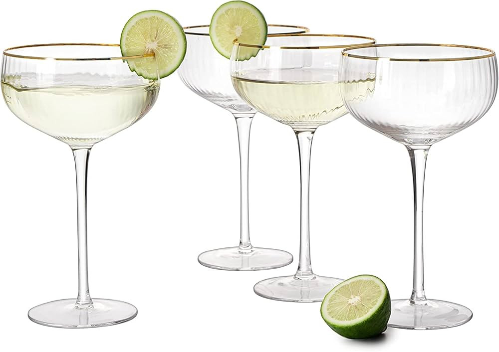 Gold Rim Coupe Glasses 11 oz, Set of 4 Classic Manhattan Glasses - Martini, Cocktails, Champagne,... | Amazon (US)
