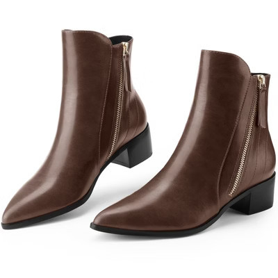 BLISSFUL STEP Women's Classic Low Heeled Pointy Toe Short Ankle Booties 9.5 Brown | Target