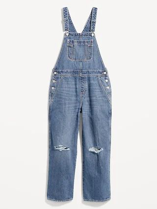 Baggy Wide-Leg Non-Stretch Ripped Jean Overalls for Women | Old Navy (CA)