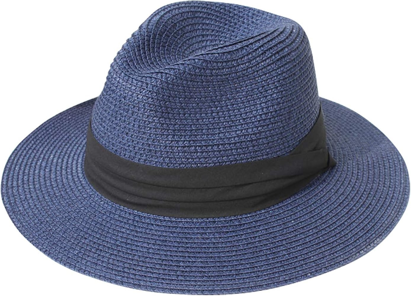 Lanzom Women Wide Brim Straw Panama Roll up Hat Fedora Beach Sun Hat UPF50+ | Amazon (US)