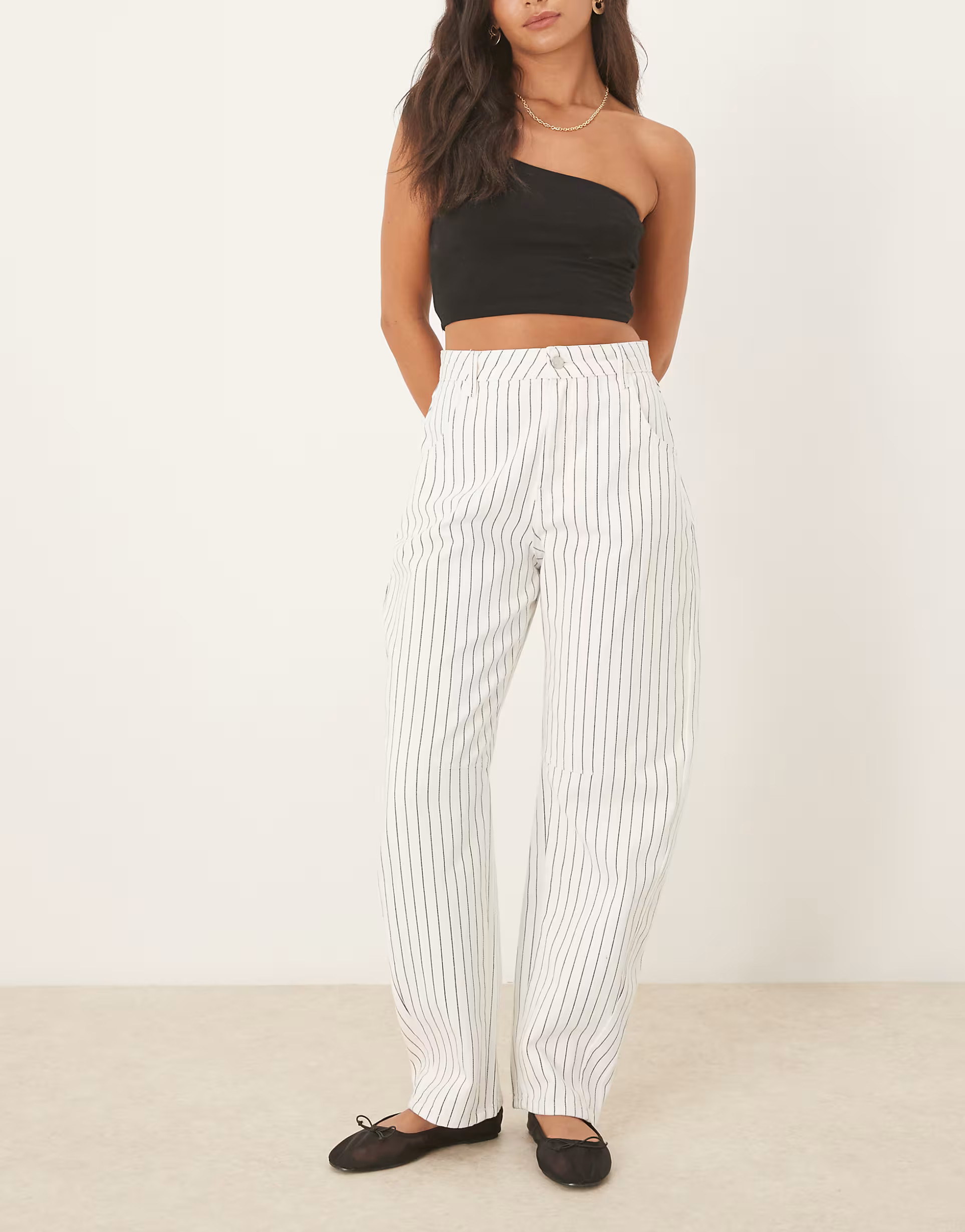 ASOS DESIGN high waisted barrel leg jean in ecru stripe | ASOS (Global)