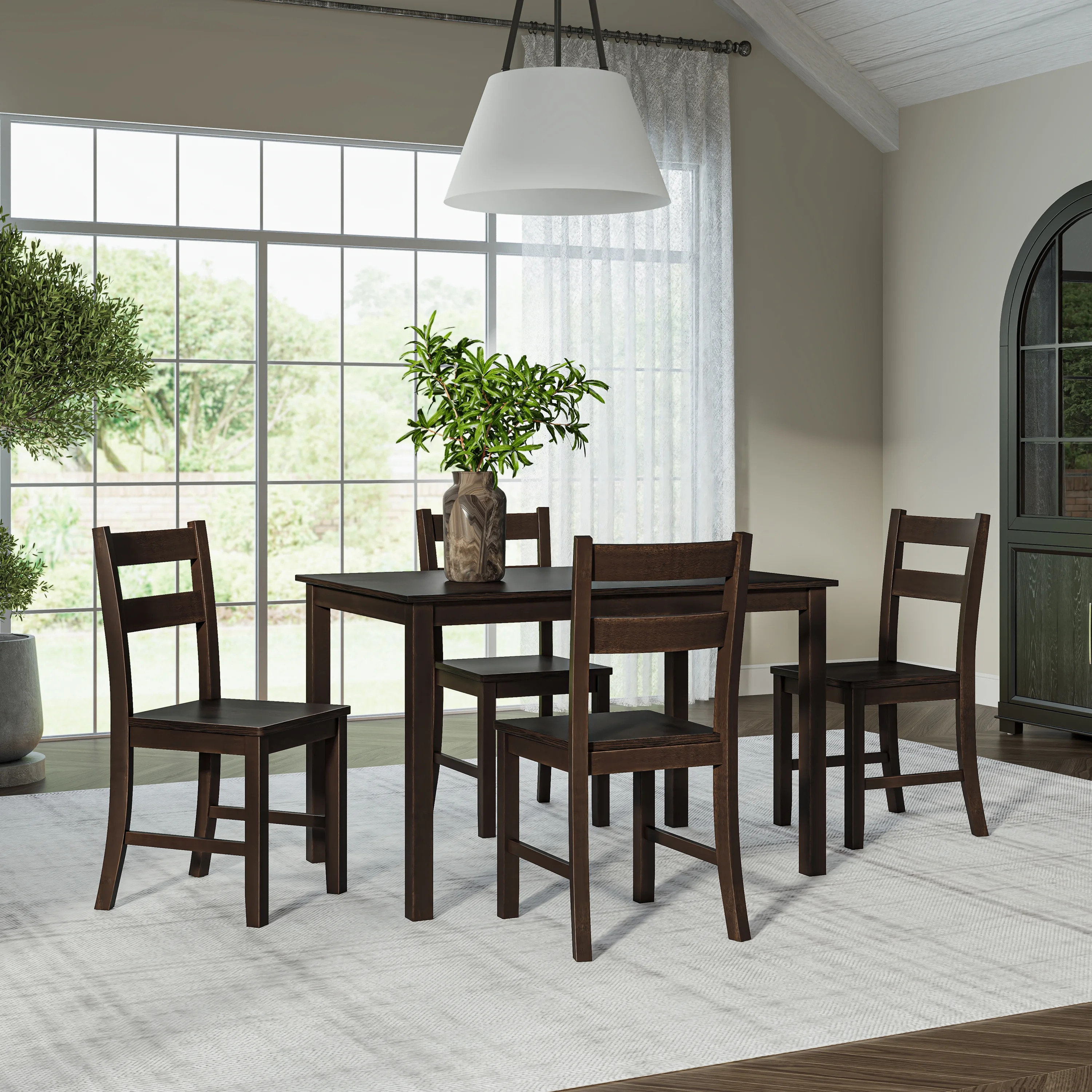Mainstays Eastwood 5 Piece Wooden Dining Set, Dark Brown - Walmart.com | Walmart (US)