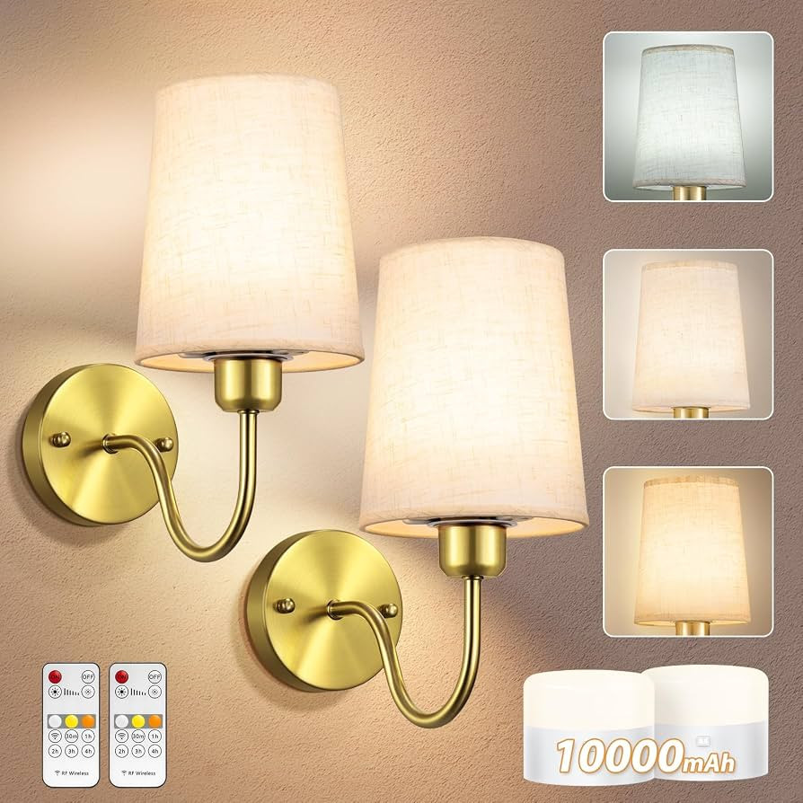 Battery Operated Wall Sconce Set of 2, Rechargeable Wall Sconces with 10000mAh Dimming Magnetic B... | Amazon (US)