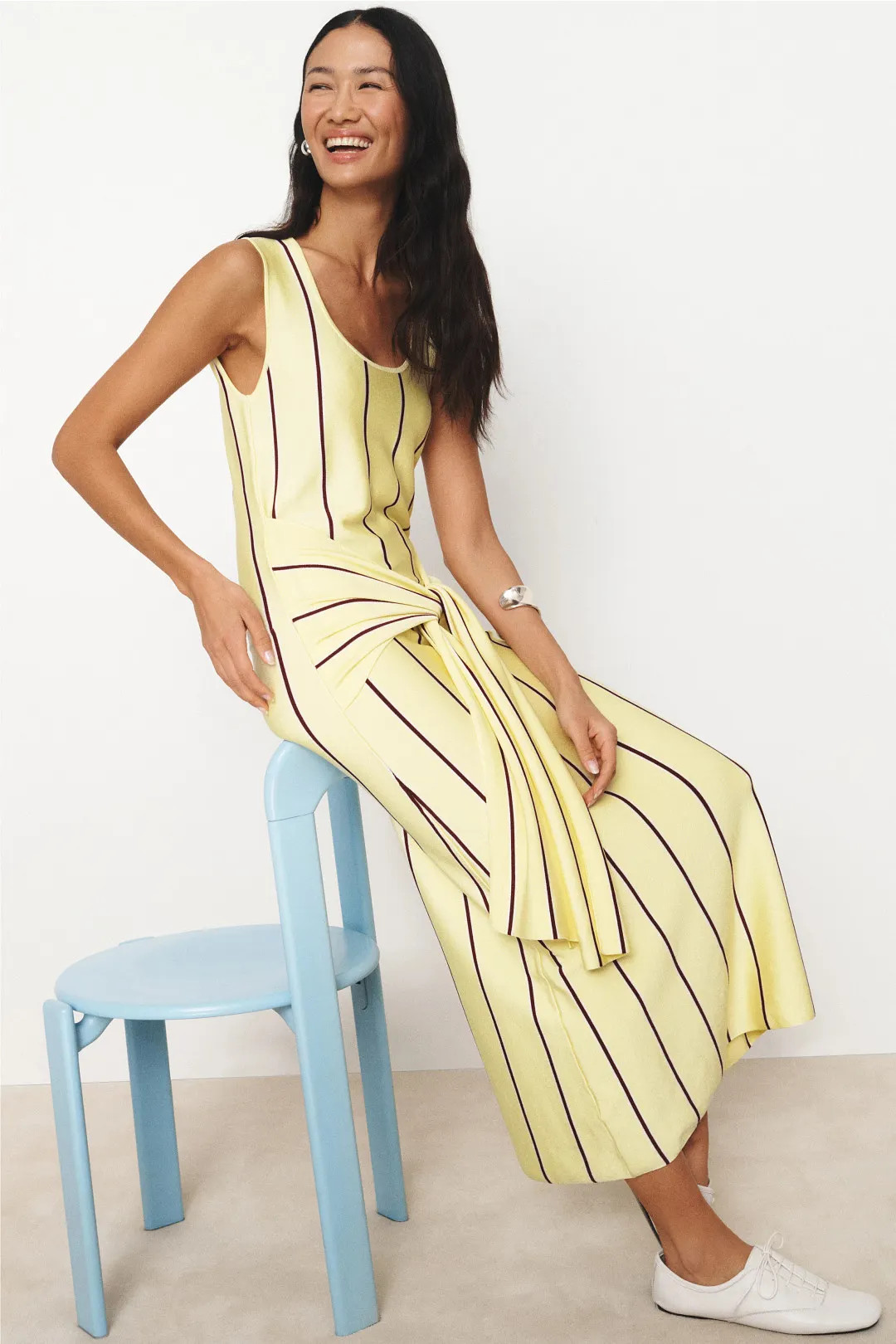 Striped Midi Tank Dress with Waist Tie | Rent the Runway