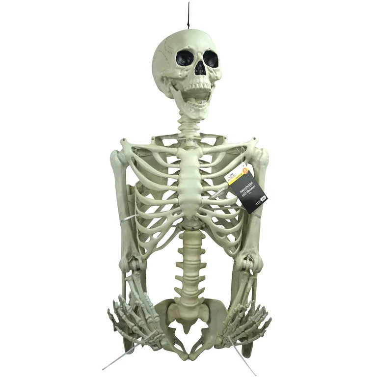 Halloween Plastic Posable Skeleton with Light-Up Eyes Decoration, Bone Color, 60 in, 3.5 lbs, by ... | Walmart (US)
