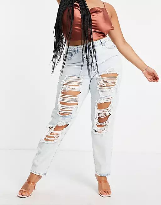 Missguided Plus distressed mom jean in light blue | ASOS | ASOS (Global)