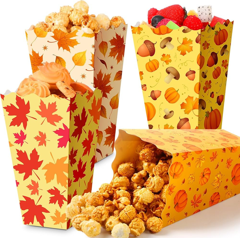 Faccito 48 Pcs Fall Thanksgiving Popcorn Boxes Pumpkin Leaves Popcorn Boxes Fall Treat Container ... | Amazon (US)