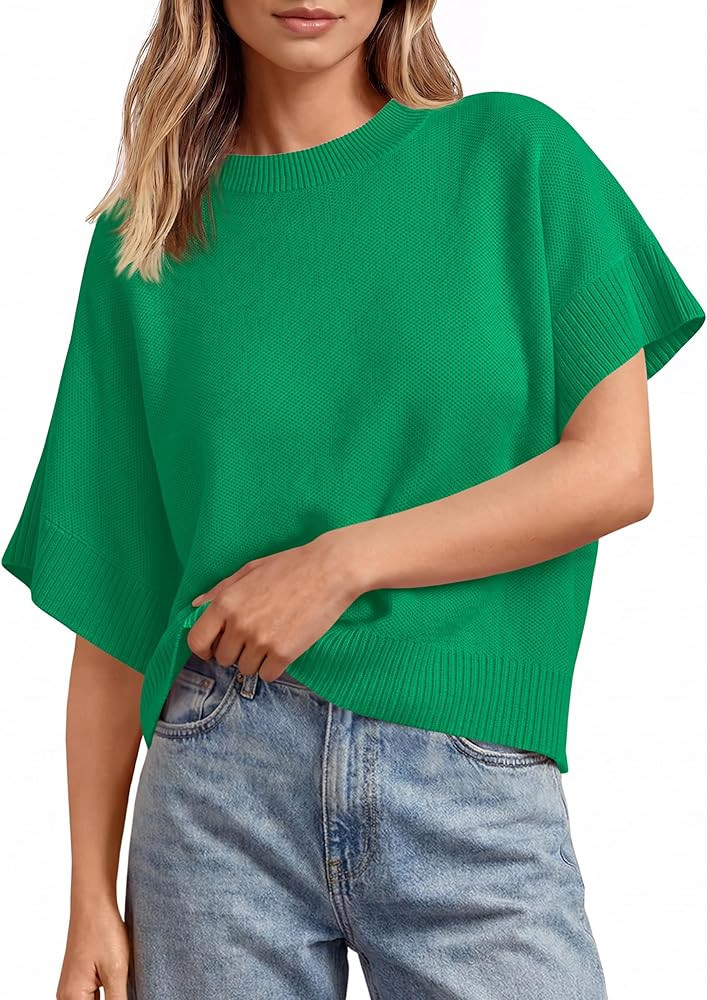Saodimallsu Womens Short Sleeve Sweaters Crew Neck Lightweight Casual Loose Fit Summer Knit Pullo... | Amazon (US)