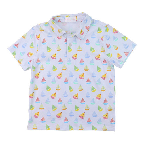 Sailboat Print Knit Polo Shirt | Cecil and Lou