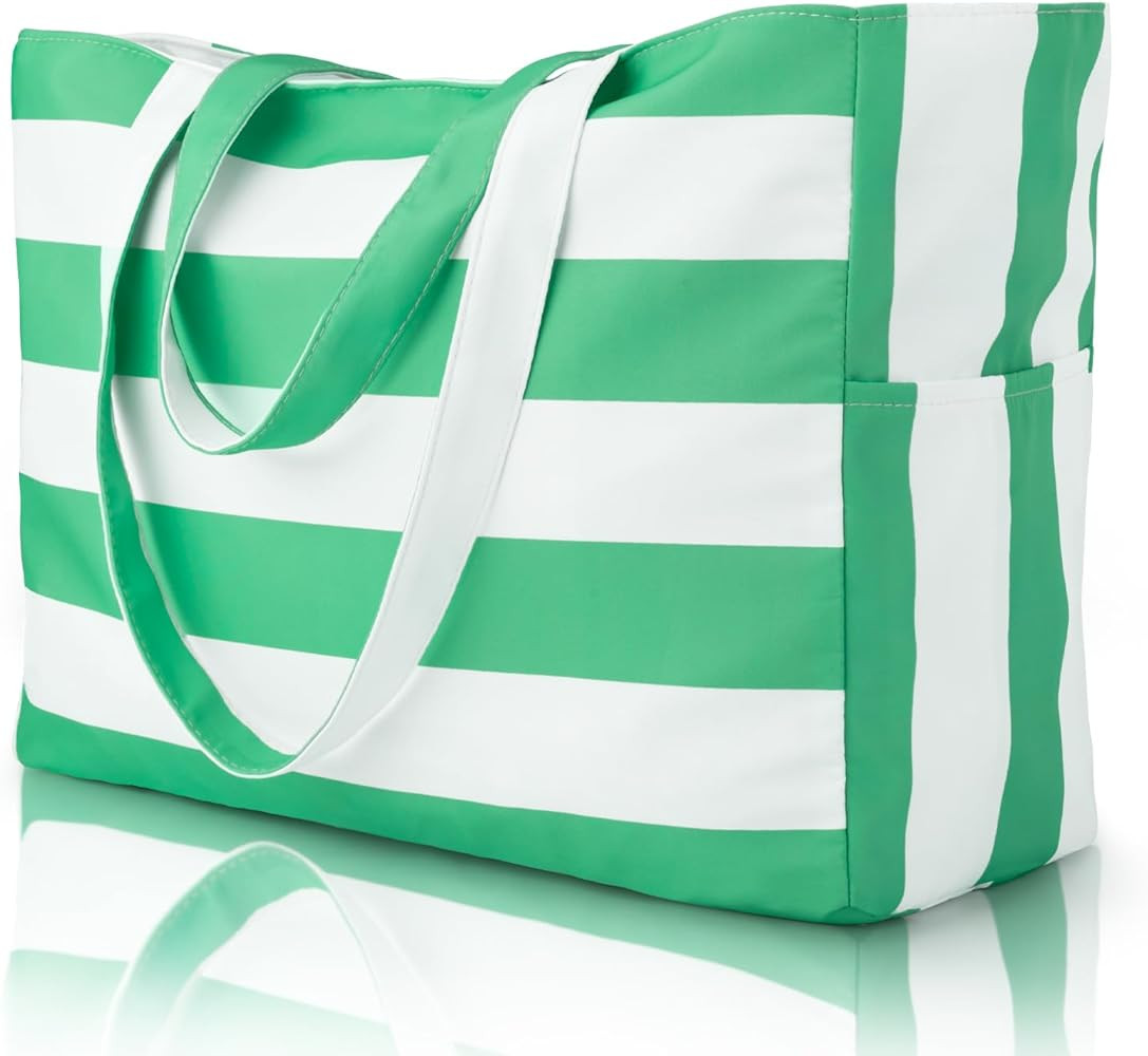 Iioscre Beach Bag for Women,Waterproof Beach Tote Bag with Zipper and Pocket, Sandproof Large Swi... | Amazon (US)