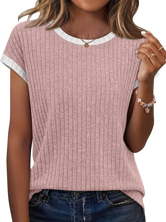 Sampeel Womens Tops Short Sleeve Shirts Loose Fit Trendy Summer Outfits Dressy Casual Spring Clot... | Amazon (US)