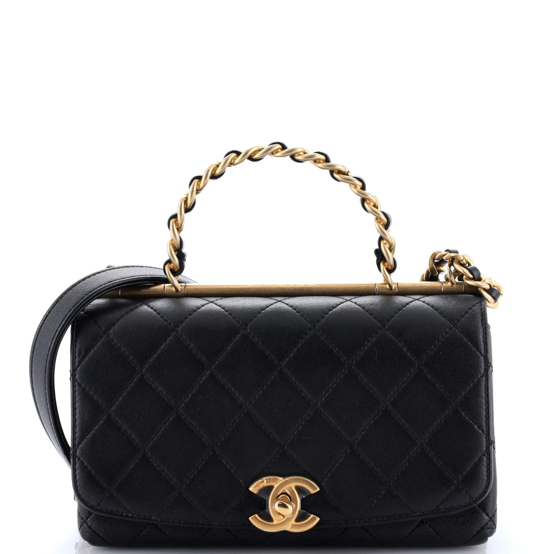 La Parisienne Chain Top Handle Flap Bag Quilted Lambskin Medium | Shop Simon