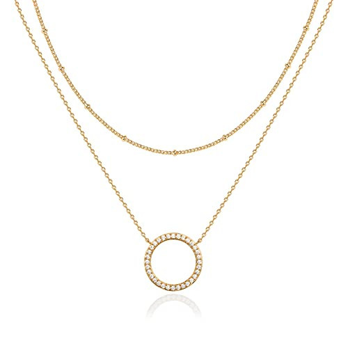 PAVOI 14K Gold Plated Layered Open Circle Pendant Necklace | Layering Necklaces for Women | Dainty Minimalist Design Pendant (Open Circle, Yellow Plated) | Amazon (US)