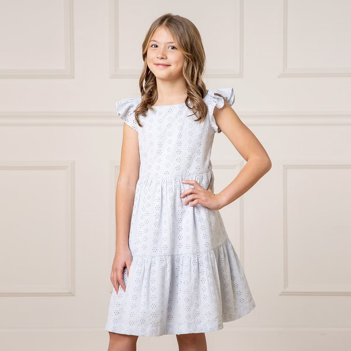 Hope & Henry Girls' Organic Flutter Sleeve Tiered Eyelet Dress, Toddler | Target