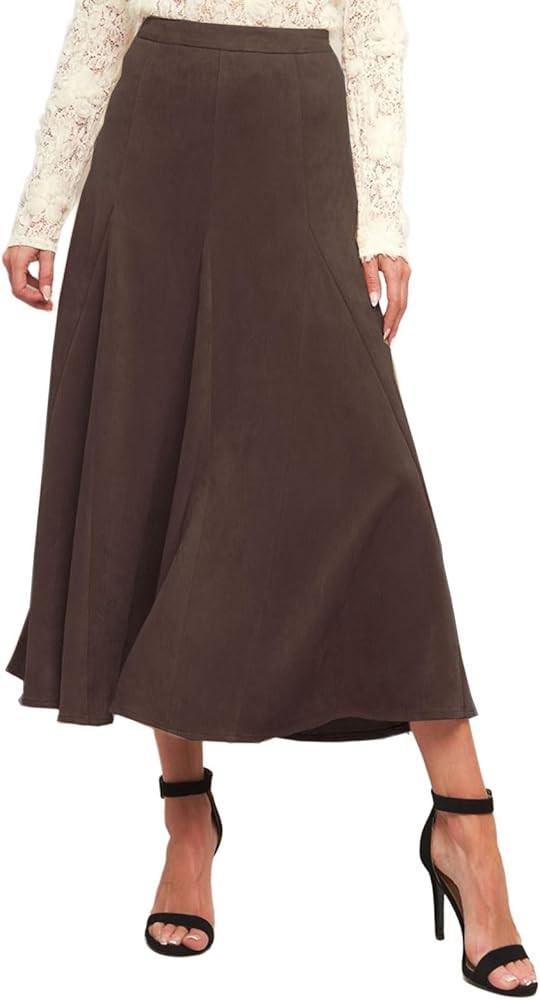 CHARTOU Women's Long Suede Skirt Elegant Ruffle High Waisted Side Zipper Fall Winter Faux Leather... | Amazon (US)
