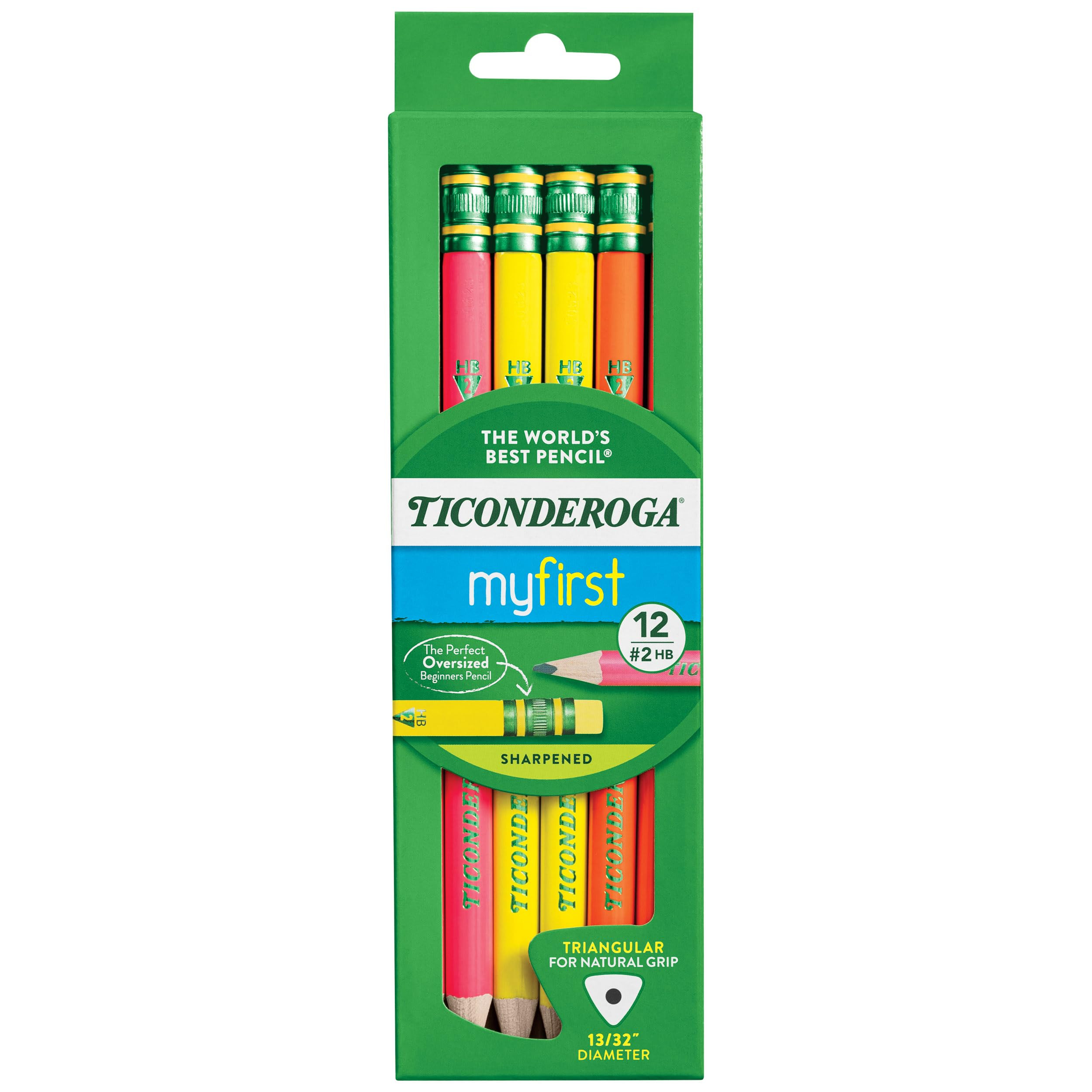 Ticonderoga My First Tri-Write Wood-Cased Pencils, Pre-Sharpened, 2 HB, With Erasers, Neon Colors, 12 Count | Amazon (US)