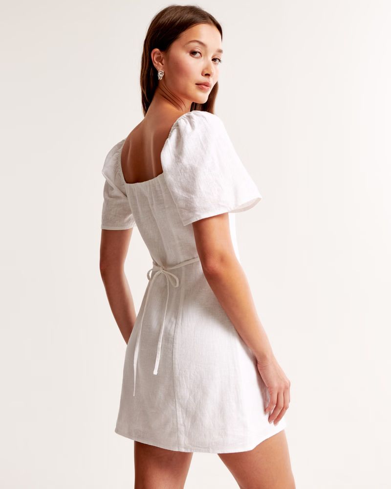 Women's Linen-Blend Button-Through Mini Dress | Women's New Arrivals | Abercrombie.com | Abercrombie & Fitch (US)