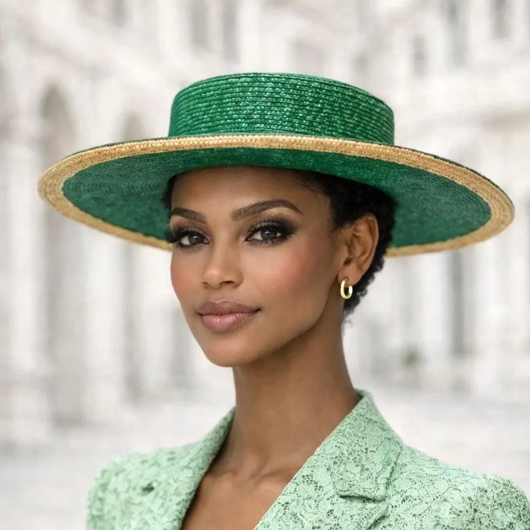 SOPHRONIA Boating Hat in Emerald Green Straw, for Weddings and the Races | Etsy (US)