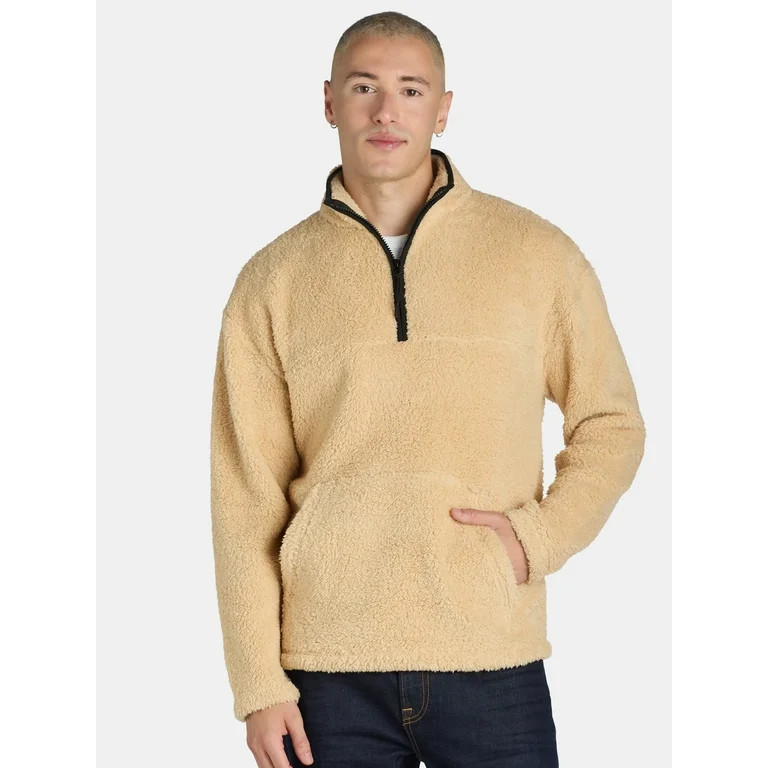 No Boundaries Men's & Big Men's Faux Shearling High Pile Fleece Quarter Zip Pullover, Sizes XS-5X... | Walmart (US)