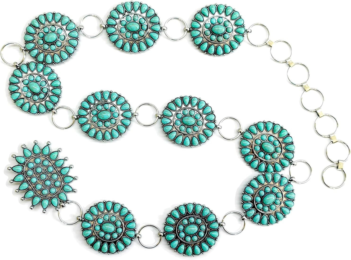 Women's Western Cowgirl Turquoise Stone Concho Metal Chain Belt 4 sizes S/M/L/XL | Amazon (US)