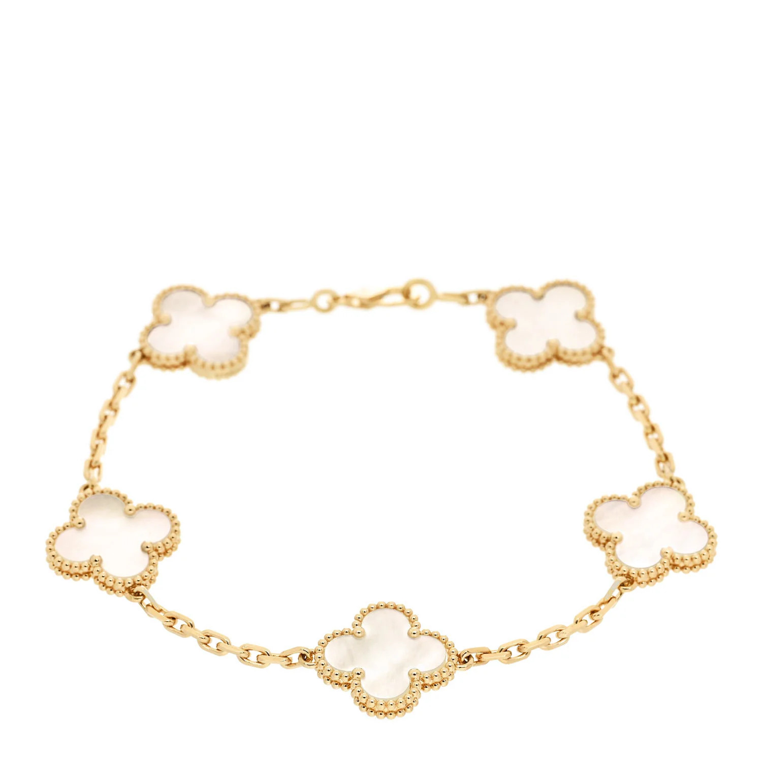 VAN CLEEF & ARPELS 18K Yellow Gold Mother of Pearl 5 Motifs Vintage Alhambra Bracelet | FASHIONPHILE (US)